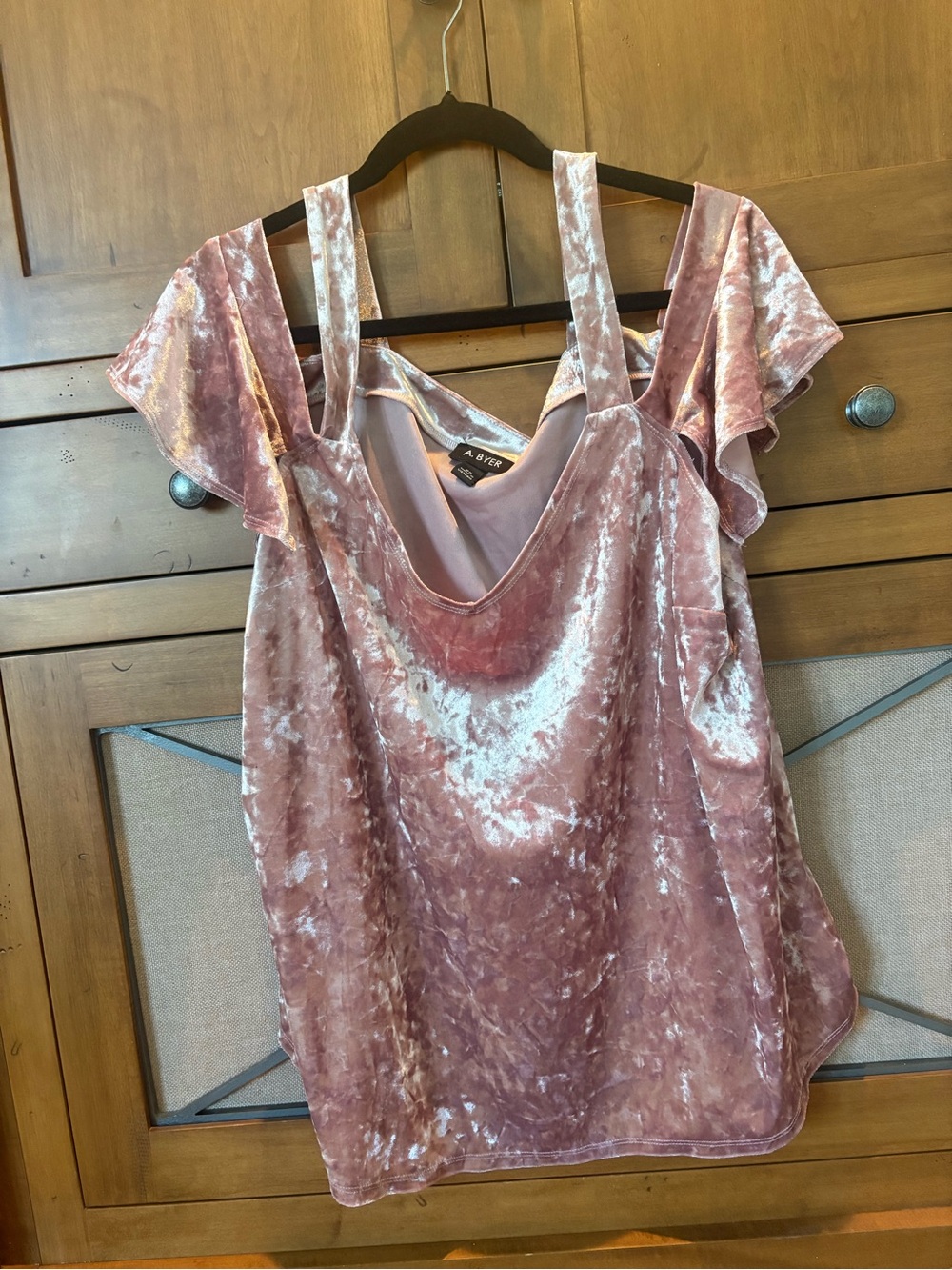 A. Byer Velvet Cold-Shoulder Camisole in Blush Pink